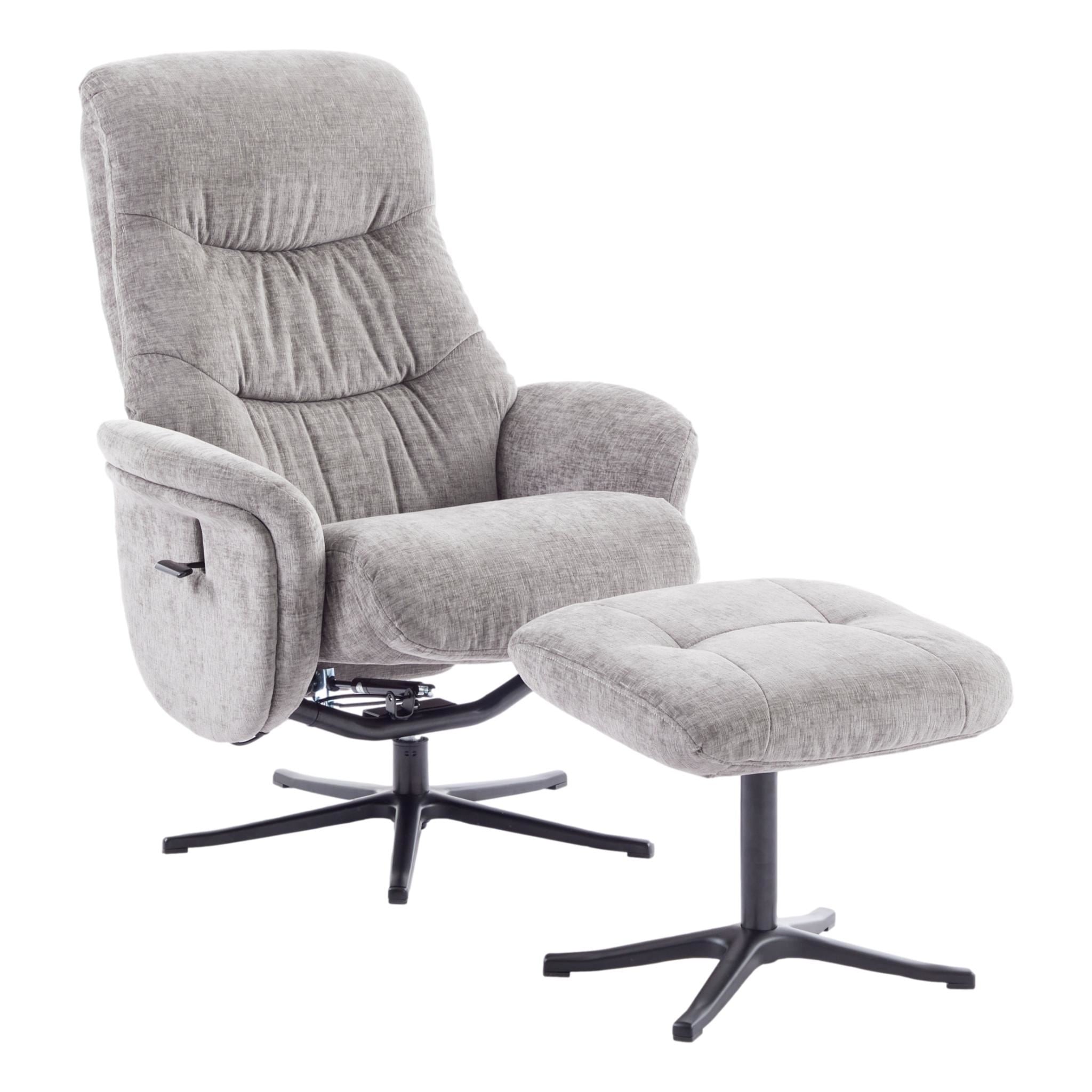 The Nevada Swivel Recliner Chair & Matching Footstool in Cloud Fabric