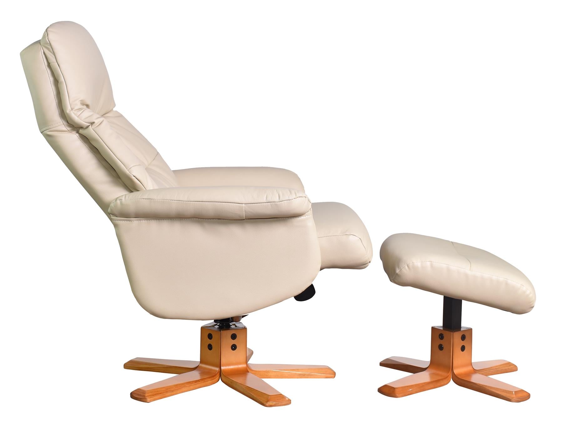 The Kansas Genuine Leather Swivel Recliner Chair in Cream with Cherry Base - Refurbished