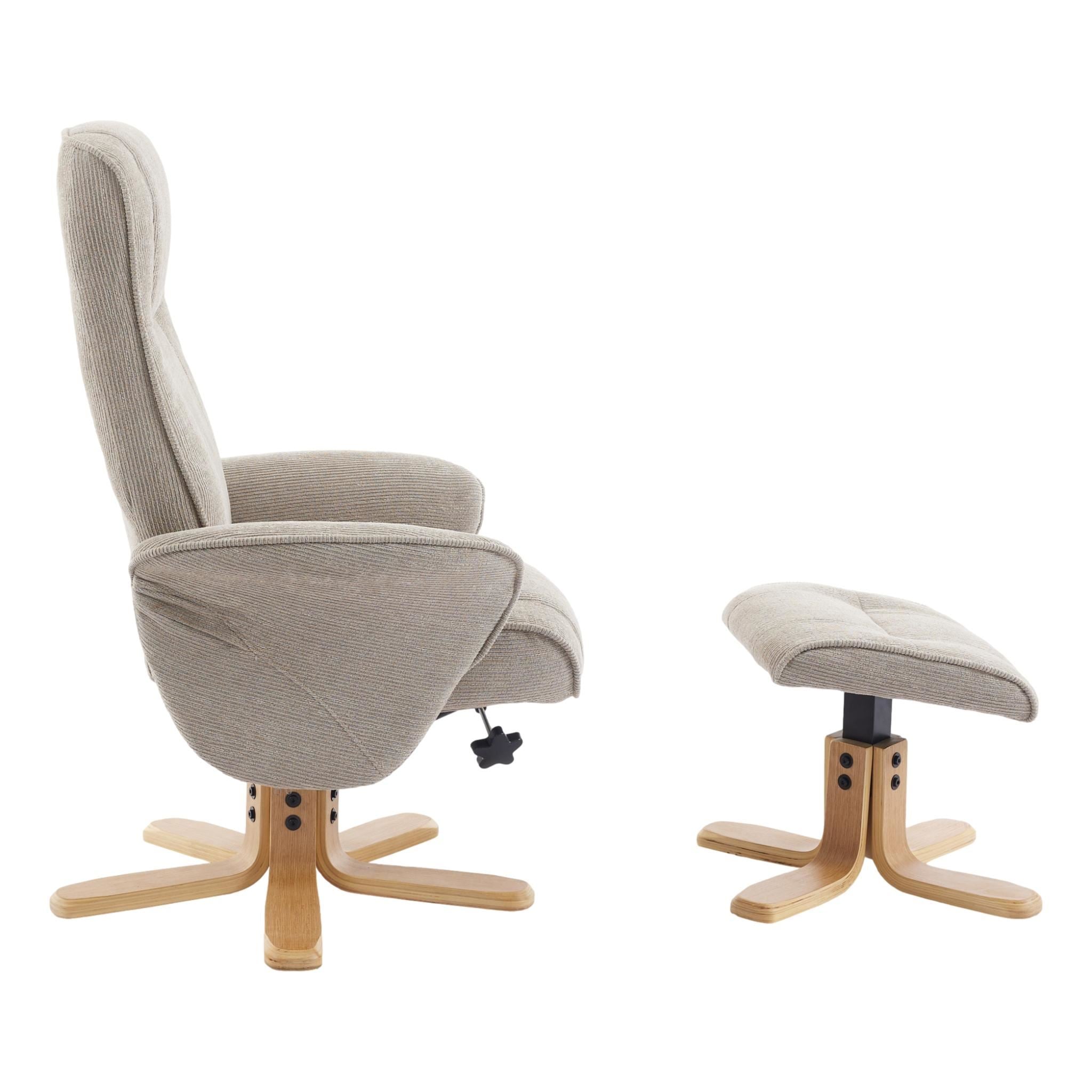 The Missouri Swivel Recliner Chair & Matching Footstool in Camel Fabric