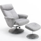 The Paddington - Swivel Recliner Chair & Matching Footstool in Silver Fabric