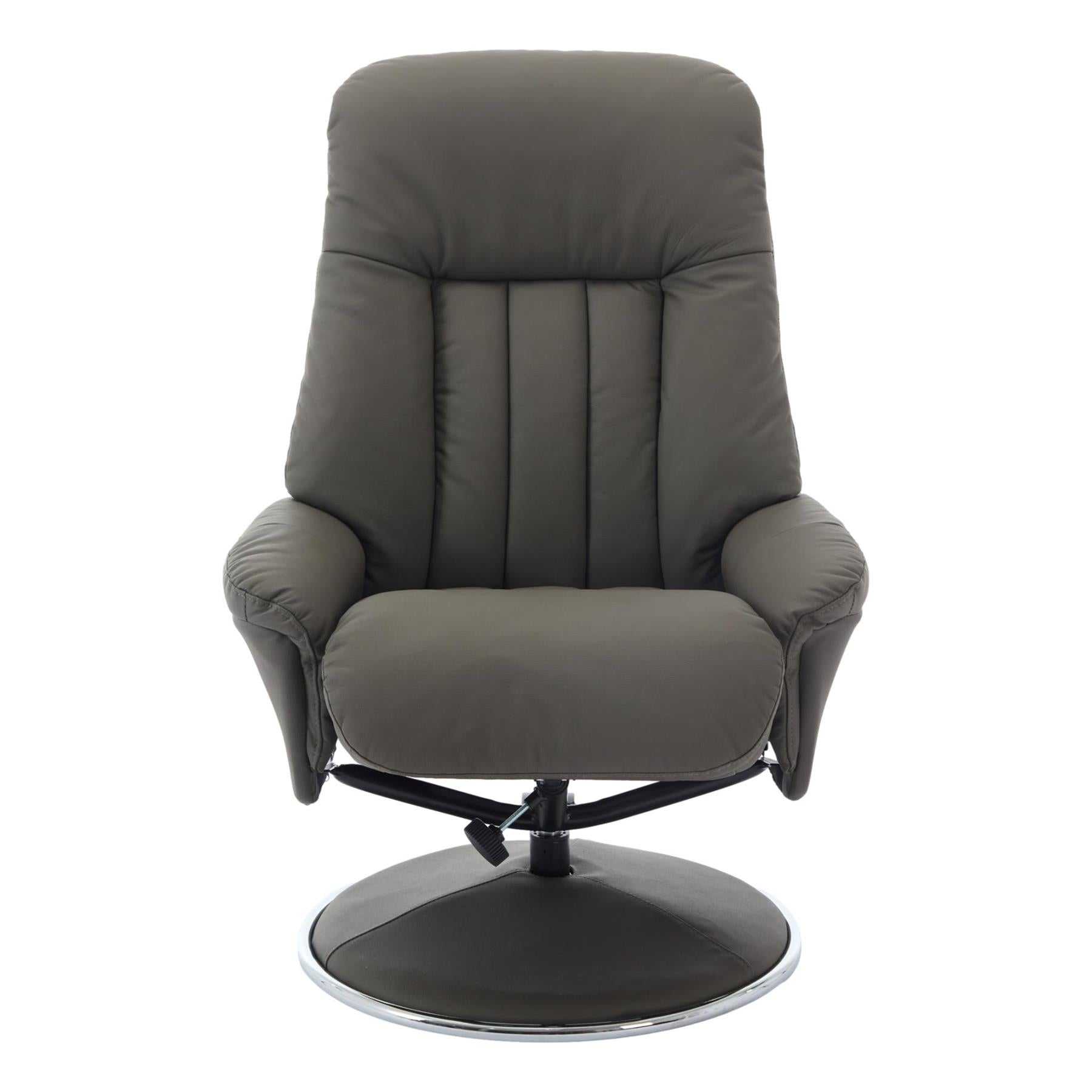 The Lyon - Genuine Leather Swivel Recliner Chair & Footstool in Cinder Grey - Refurbished