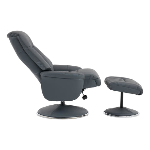 The Lyon - Genuine Leather Swivel Recliner Chair & Footstool in Petrol Blue - image 7