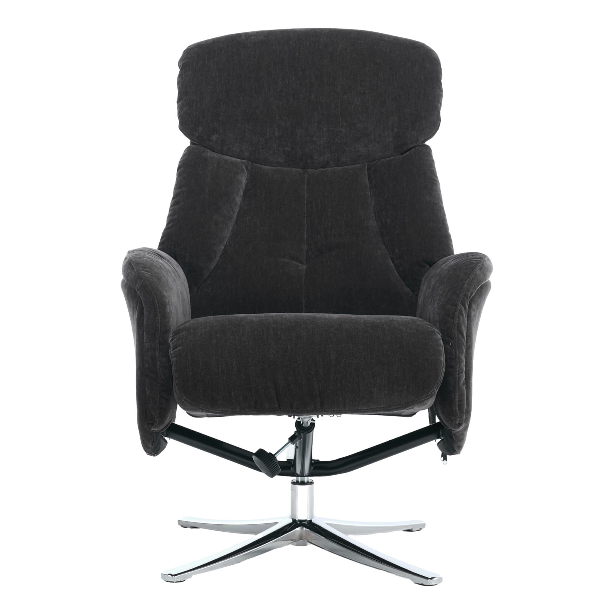 The Lucia Swivel Recliner Chair & Footstool in Black Fabric