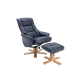 The Cairo - Swivel Recliner Chair & Matching Footstool in Navy Blue Faux Leather
