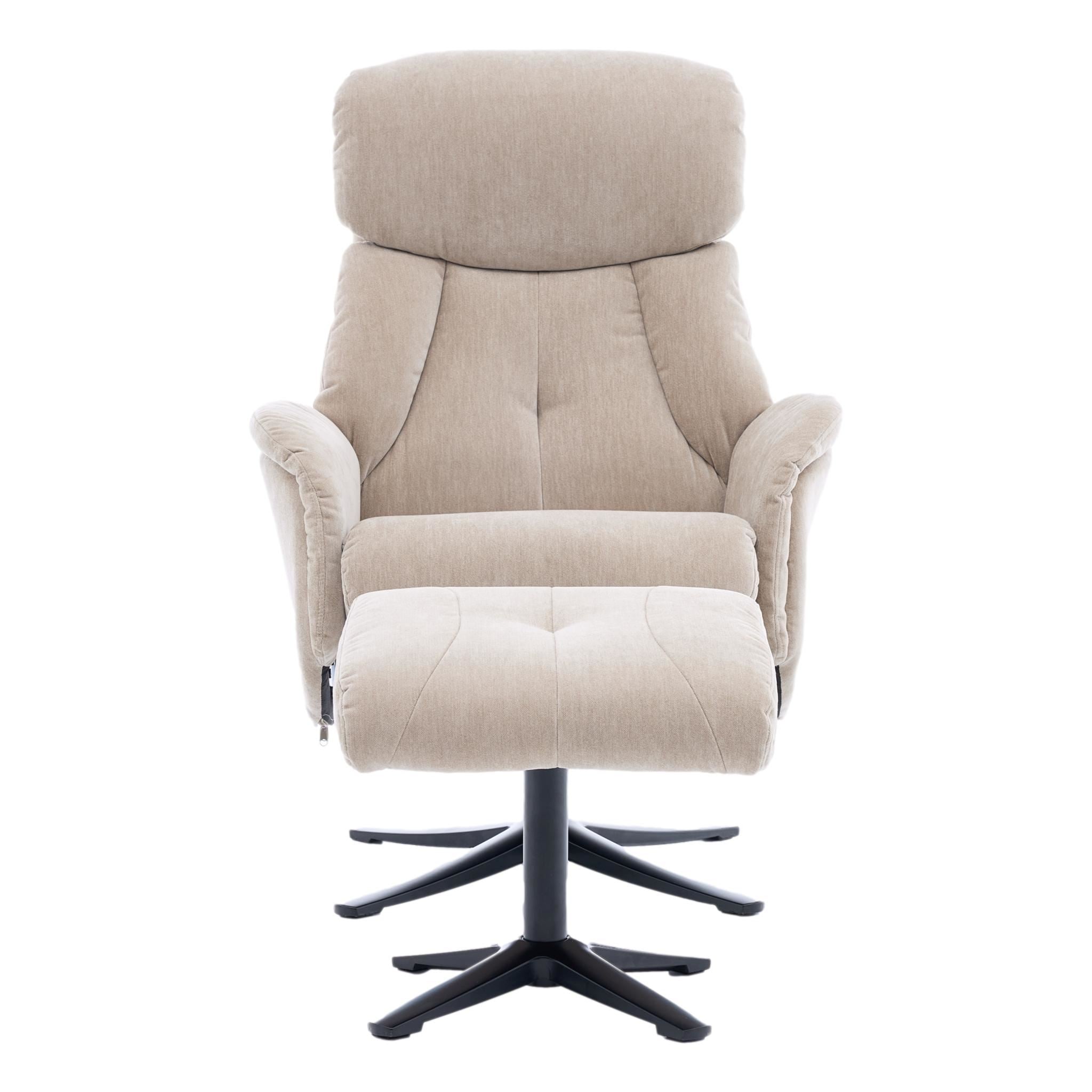 The Lucia Swivel Recliner Chair & Footstool in Mushroom Fabric