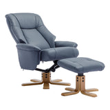 The Hawaii - Swivel Recliner Chair & Matching Footstool in Petrol Blue Leather - Refurbished - thumbnail 4
