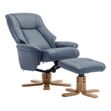 The Hawaii - Swivel Recliner Chair & Matching Footstool in Petrol Blue Leather - Refurbished