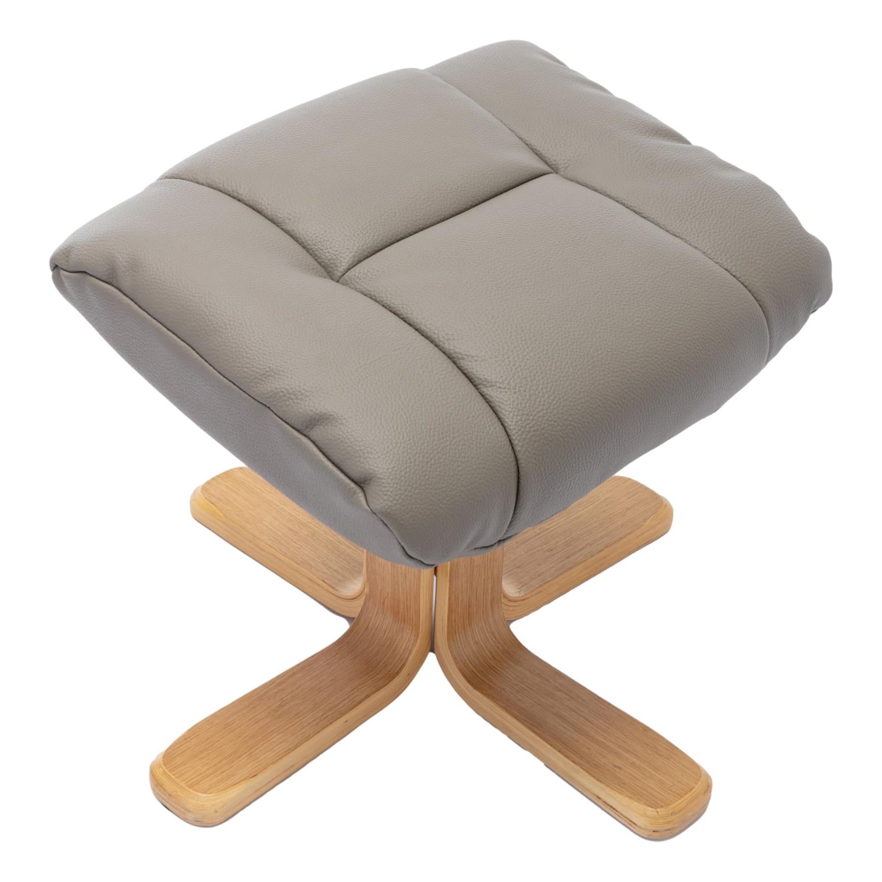 Cairo Swivel Recliner Chair & Footstool in Grey Plush Faux Leather - Refurbished