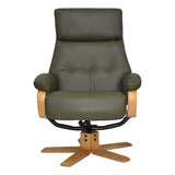The Vienna - Swivel Recliner Chair & Matching Footstool in Olive Green Leather - thumbnail 2
