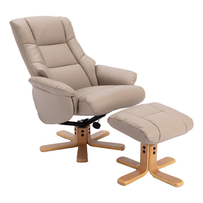 The Cairo - Swivel Recliner Chair & Matching Footstool in Pebble Faux Leather