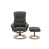The Mandalay Swivel Recliner Chair & Footstool in ChaCha Fern Green Fabric
