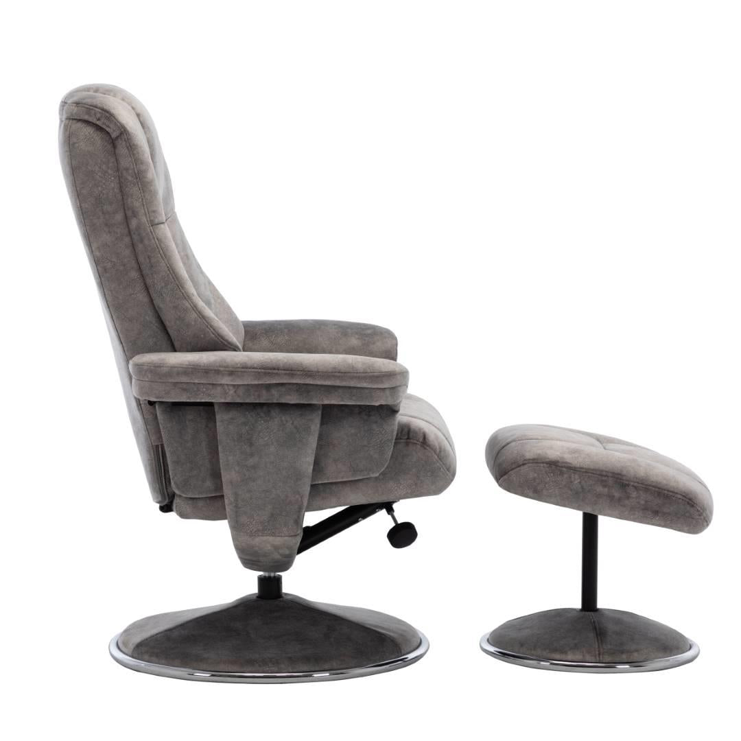 The Denver Swivel Recliner Chair & Footstool - Fabric - Elephant - Refurbished