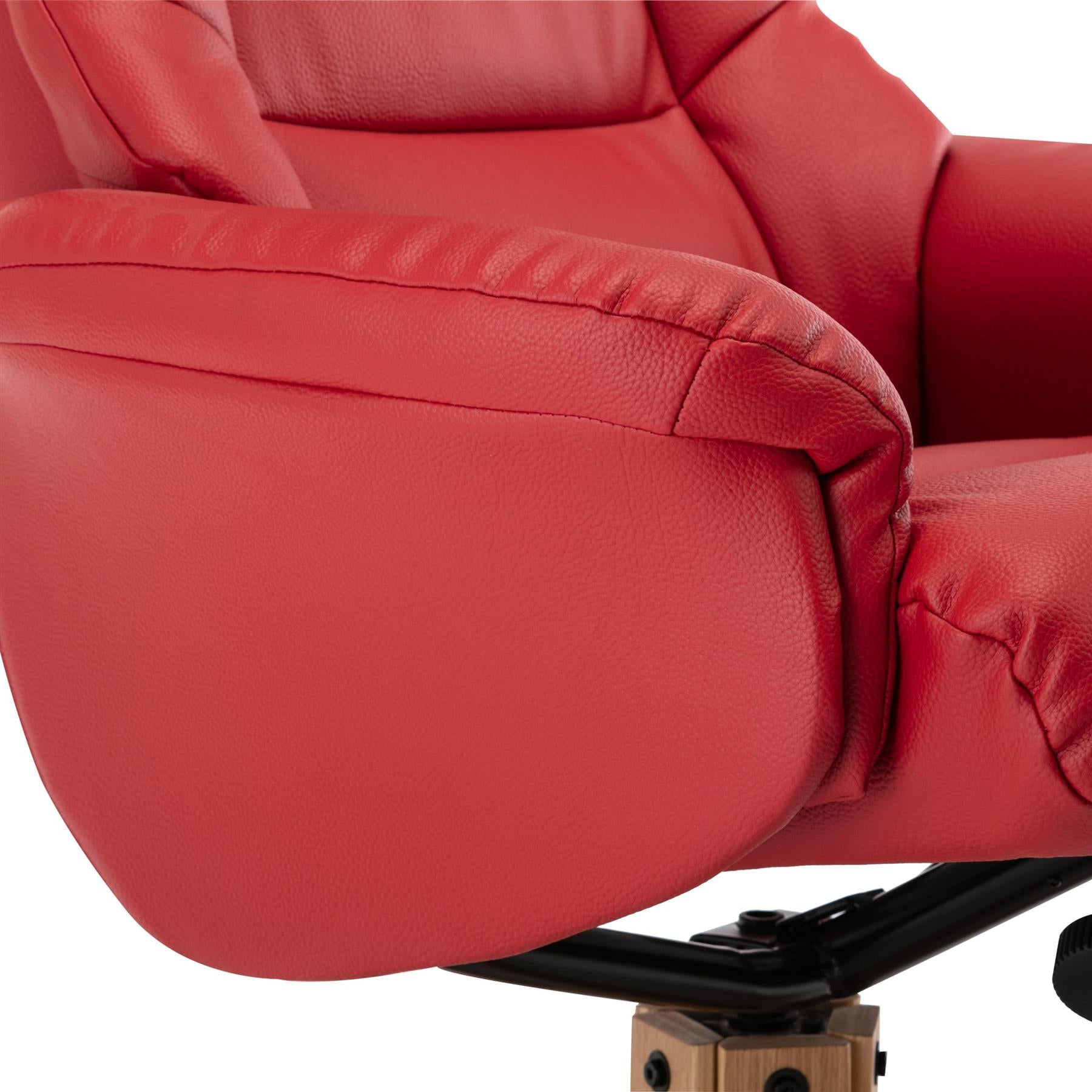 Cairo Swivel Recliner Chair & Footstool in Cherry Plush Faux Leather Refurbished