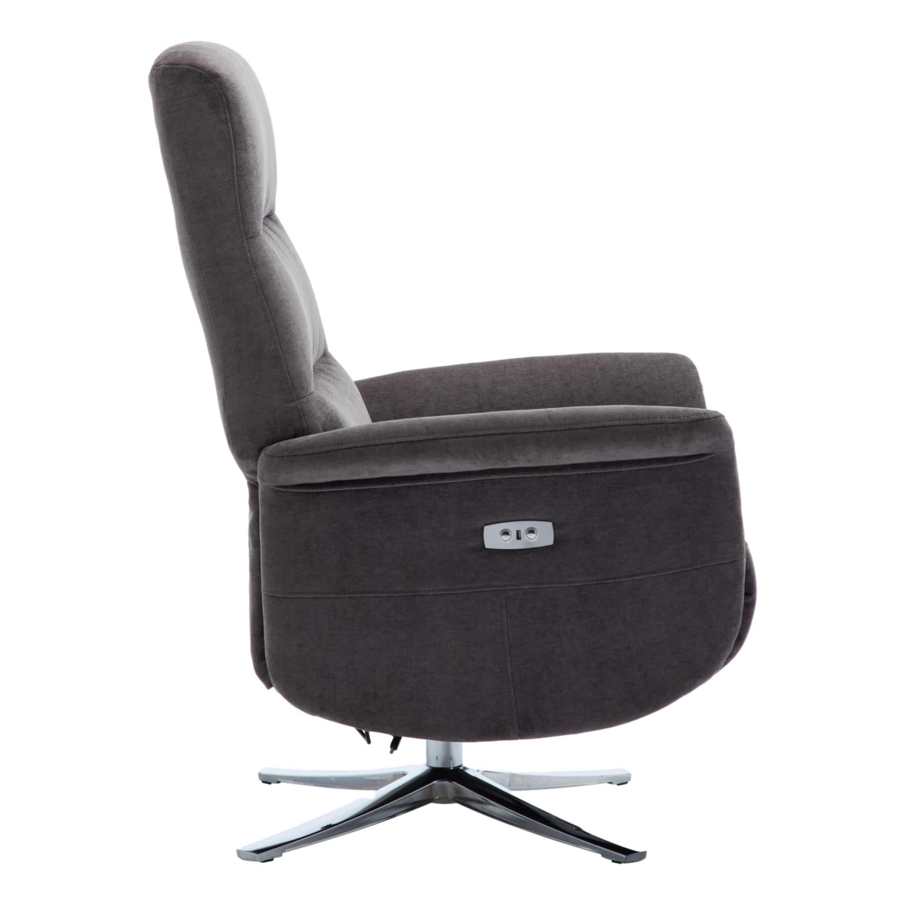 The Ontario Electric Swivel Recliner Chair, Integrated Footstool in Flint Fabric - Refurbished
