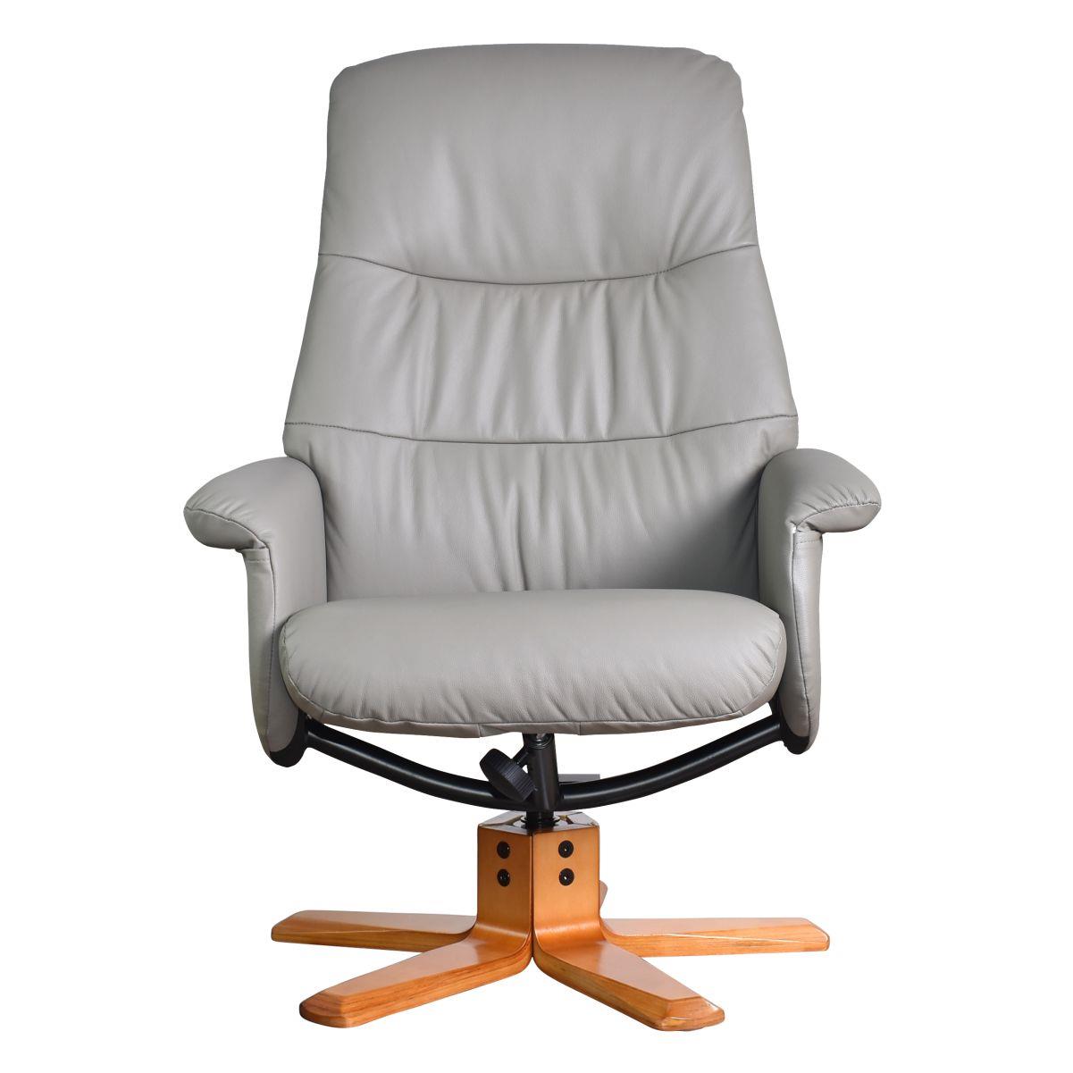 The Kansas Genuine Leather Swivel Recliner Chair in Husky with Cherry base - Refurbished