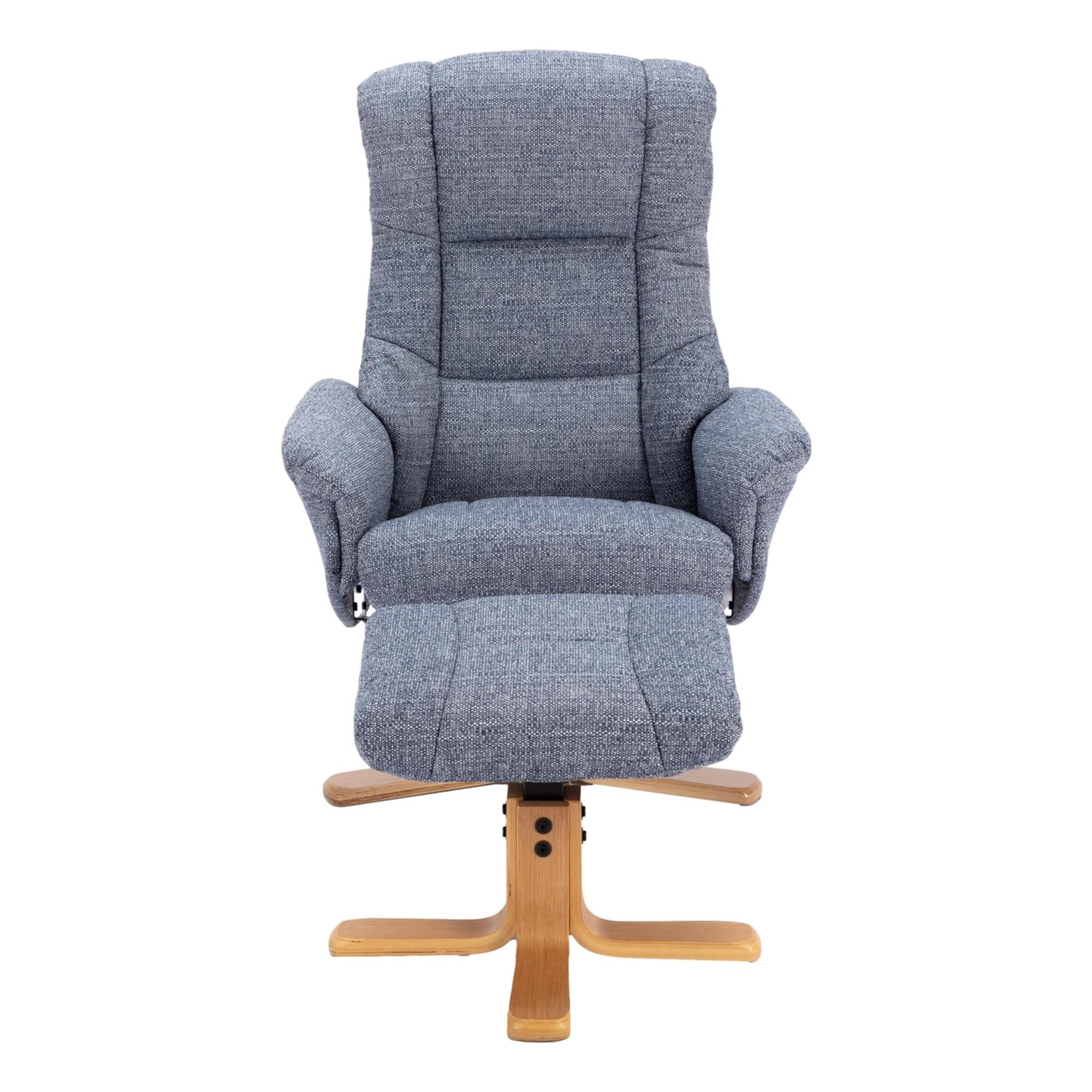 The Cairo - Lisbon Marine Blue Fabric - Swivel Recliner Chair & Footstool - Refurbished Clearance