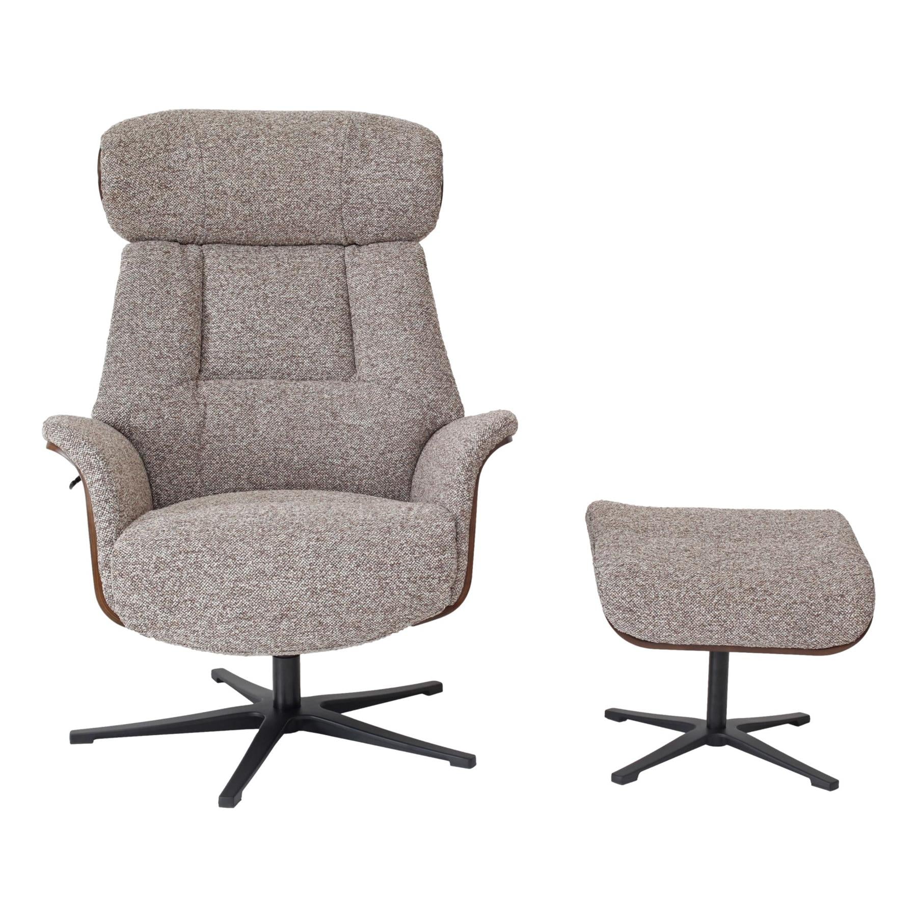 Stratford Swivel Recliner Chair in Coffee Fabric with Matching Footstool