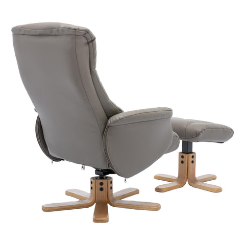 Cairo Swivel Recliner Chair & Footstool in Grey Plush Faux Leather - Refurbished - image 8