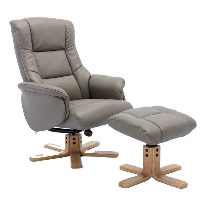 Cairo Swivel Recliner Chair & Footstool in Grey Plush Faux Leather - Refurbished - image 1