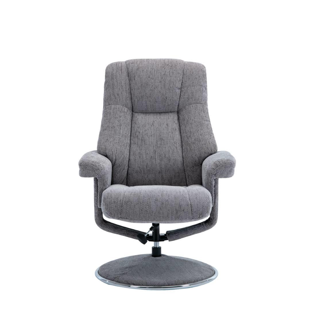 The Denver Swivel Recliner Chair & Footstool - Fabric - Pewter Refurbished
