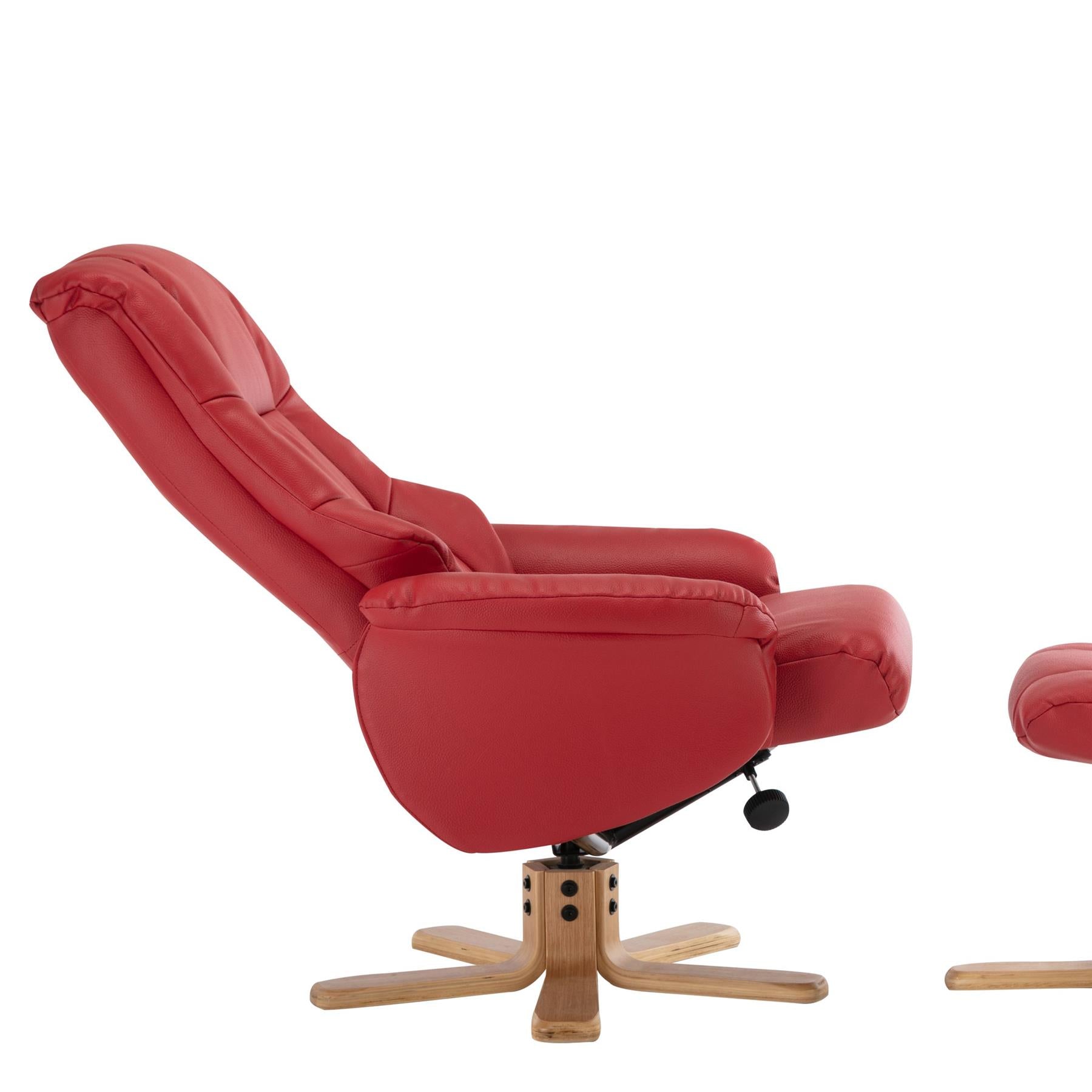 Cairo Swivel Recliner Chair & Footstool in Cherry Plush Faux Leather Refurbished