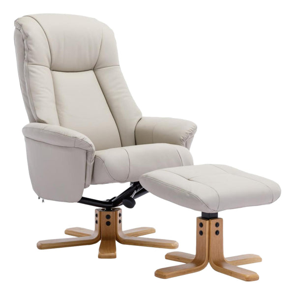 The Hawaii - Swivel Recliner Chair & Matching Footstool in Mushroom Leather