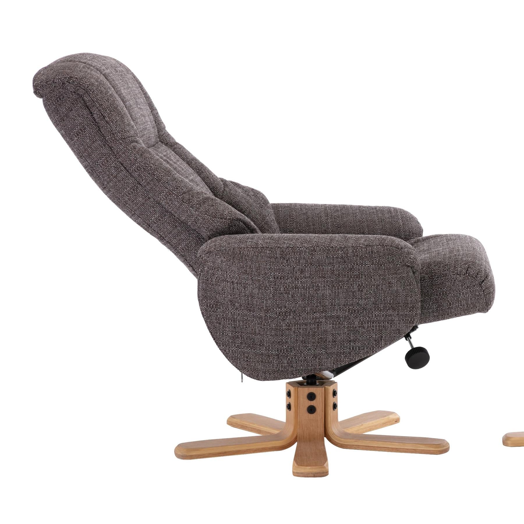 Cairo Swivel Recliner Chair & Footstool in Grey Lisbon Fabric - Refurbished Sale