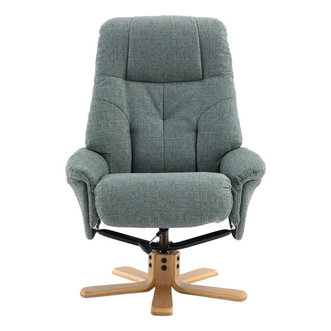 The Dubai - Swivel Recliner Chair & Matching Footstool in Lisbon Teal Fabric - Refurbished - image 4