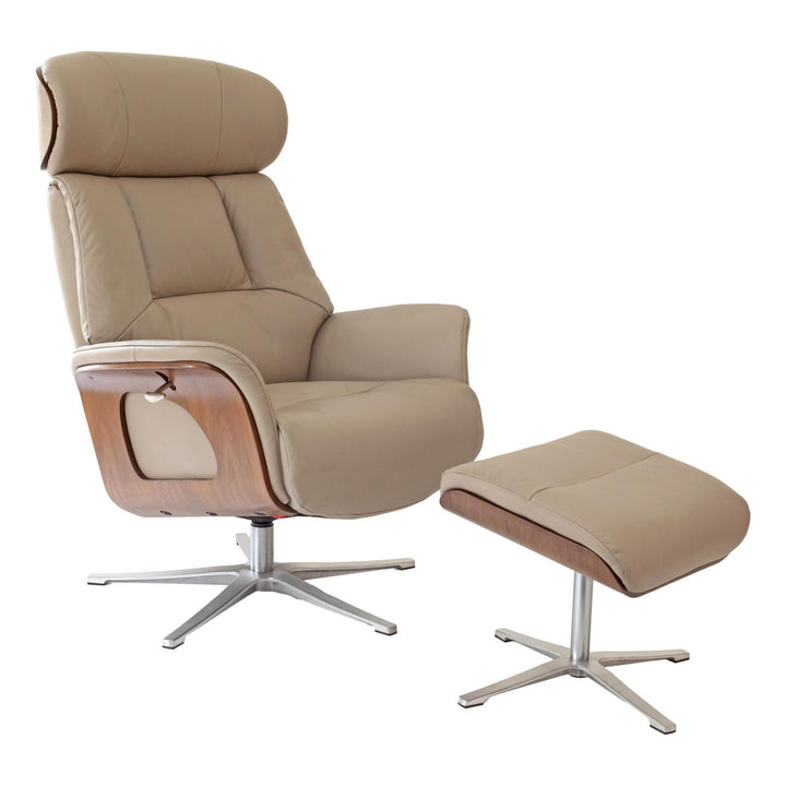 Stratford Swivel Recliner Chair in Genuine Pebble Leather with Matching Footstool - image 1