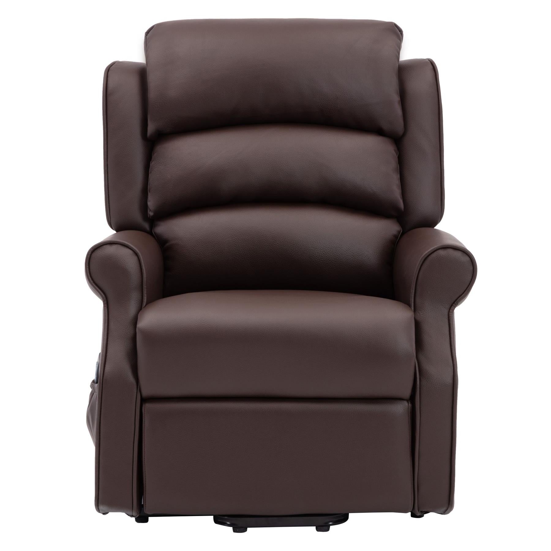 The Perth - Dual Motor Riser Recliner Mobility Chair in Brown Plush Faux Leather Refurbished