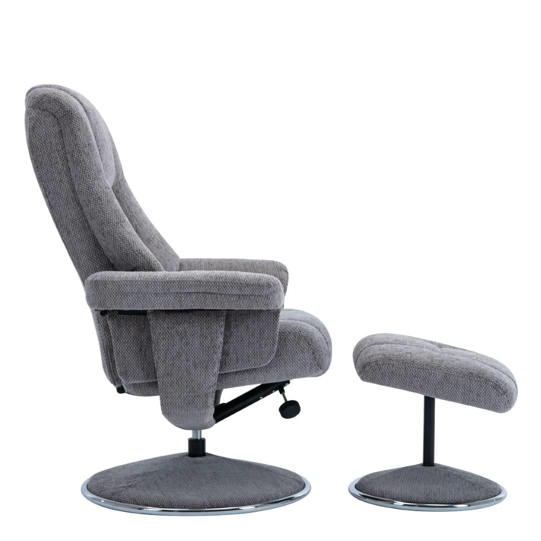 The Denver Swivel Recliner Chair & Footstool - Fabric - Pewter Refurbished
