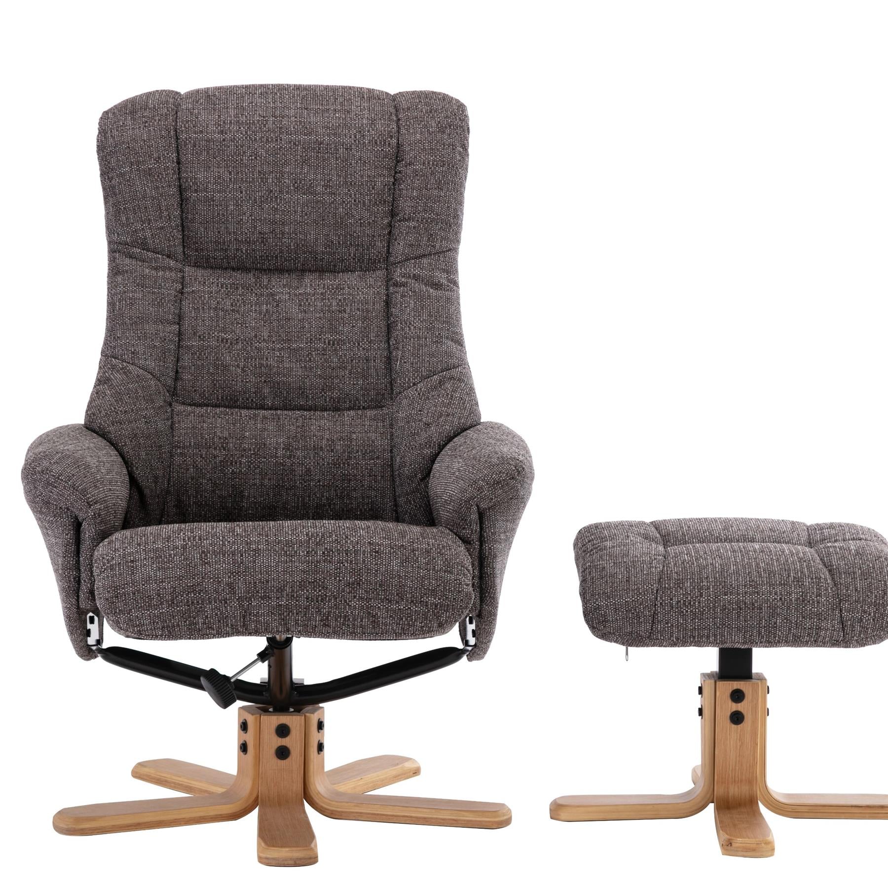 Cairo Swivel Recliner Chair & Footstool in Grey Lisbon Fabric - Refurbished Sale