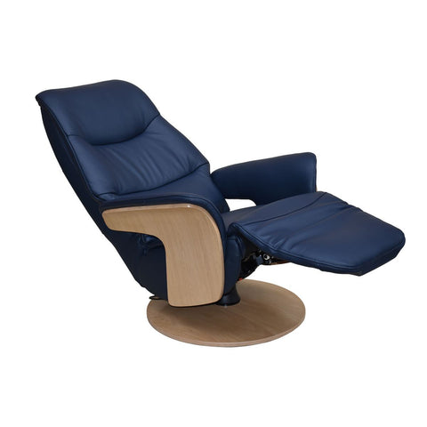 Utah Electric Swivel Recliner with Integrated Footrest in Navy Full Leather - image 4
