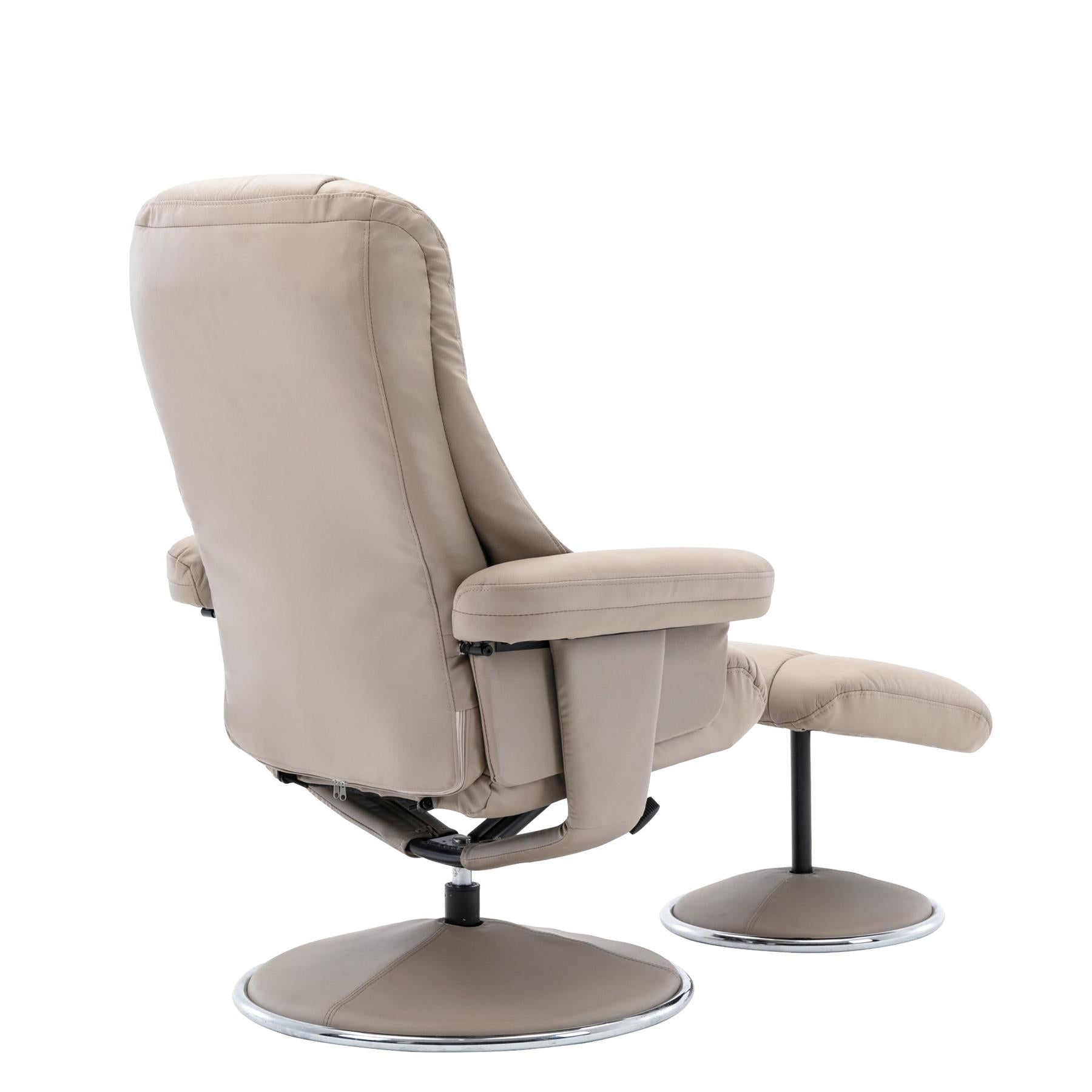 The Denver Swivel Recliner Chair & Footstool - Genuine Leather - Pebble - Clearance
