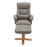 Cairo Swivel Recliner Chair & Footstool in Grey Plush Faux Leather - Refurbished - thumbnail 3