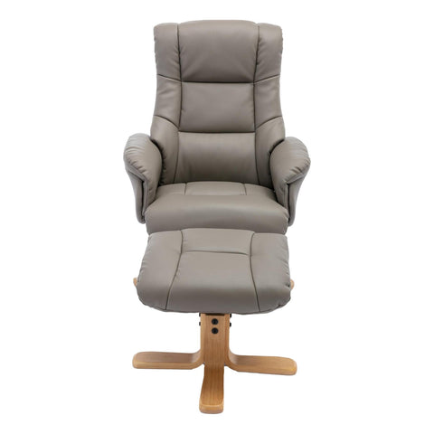 Cairo Swivel Recliner Chair & Footstool in Grey Plush Faux Leather - Refurbished - image 3