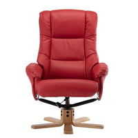 Cairo Swivel Recliner Chair & Footstool in Cherry Plush Faux Leather Refurbished