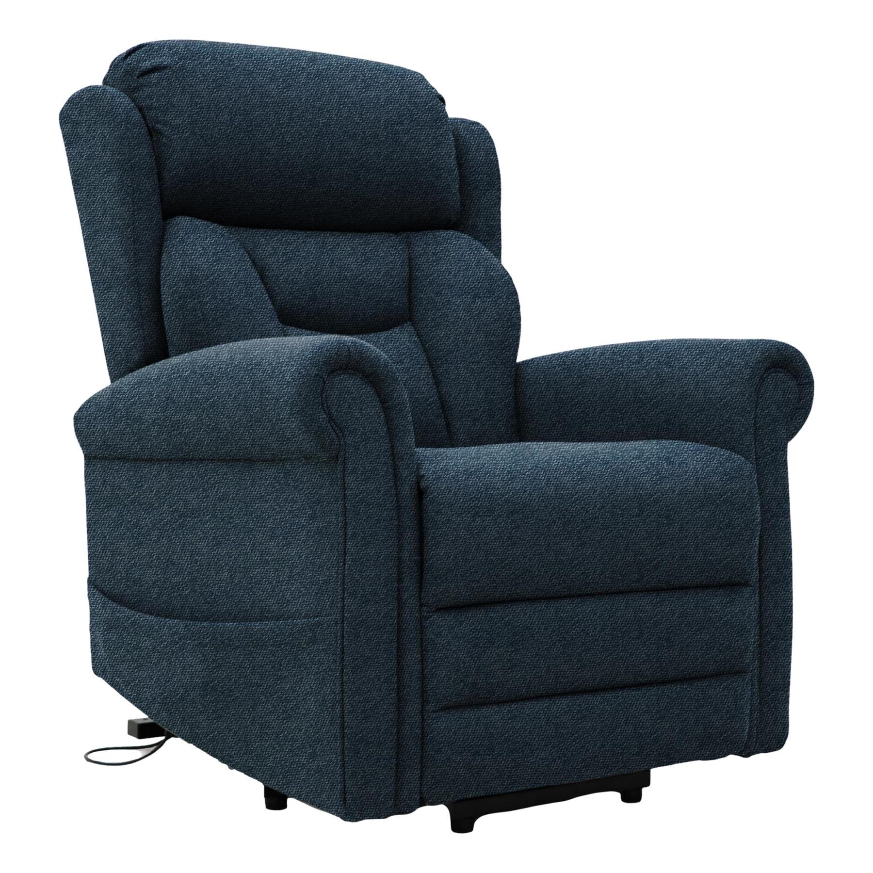 Nevis Petite – Dual Motor Riser Recliner Mobility Chair in Denim Blue Fabric