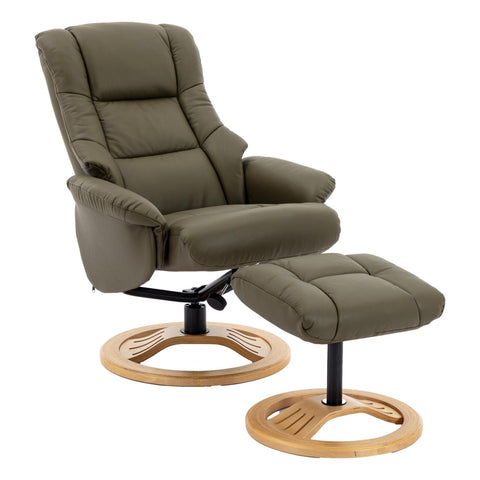 The Mandalay Swivel Recliner Chair & Footstool in Olive Green Genuine Leather - Refurbished - image 3