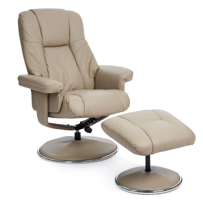 The Denver Swivel Recliner Chair & Footstool - Genuine Leather - Pebble