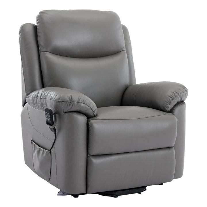 The Devon - Mobility Dual Motor Riser Recliner Arm Chair - Grey Genuine Leather - image 1