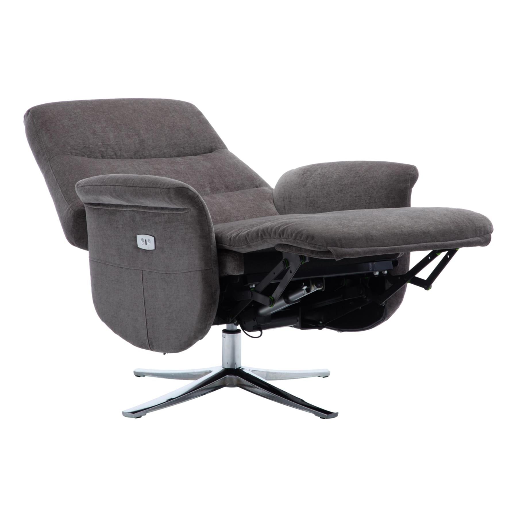 The Ontario Electric Swivel Recliner Chair, Integrated Footstool in Flint Fabric - Refurbished