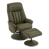 The Lyon - Genuine Leather Swivel Recliner Chair & Footstool in Olive Green - thumbnail 1