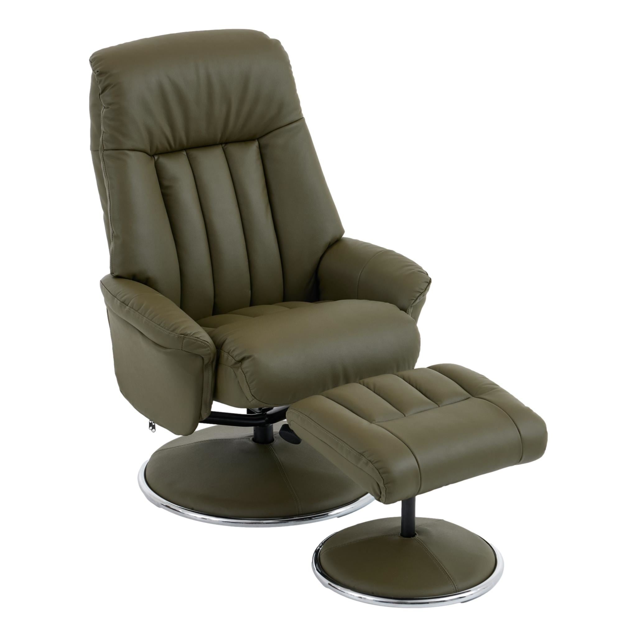 The Lyon - Genuine Leather Swivel Recliner Chair & Footstool in Olive Green - primary product image