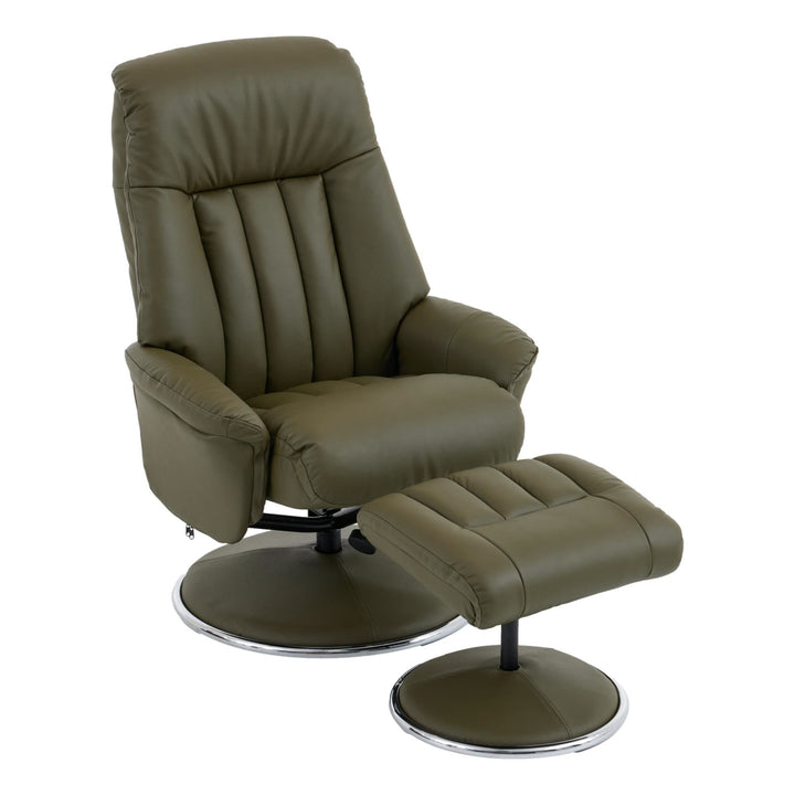 The Lyon - Genuine Leather Swivel Recliner Chair & Footstool in Olive Green - image 1