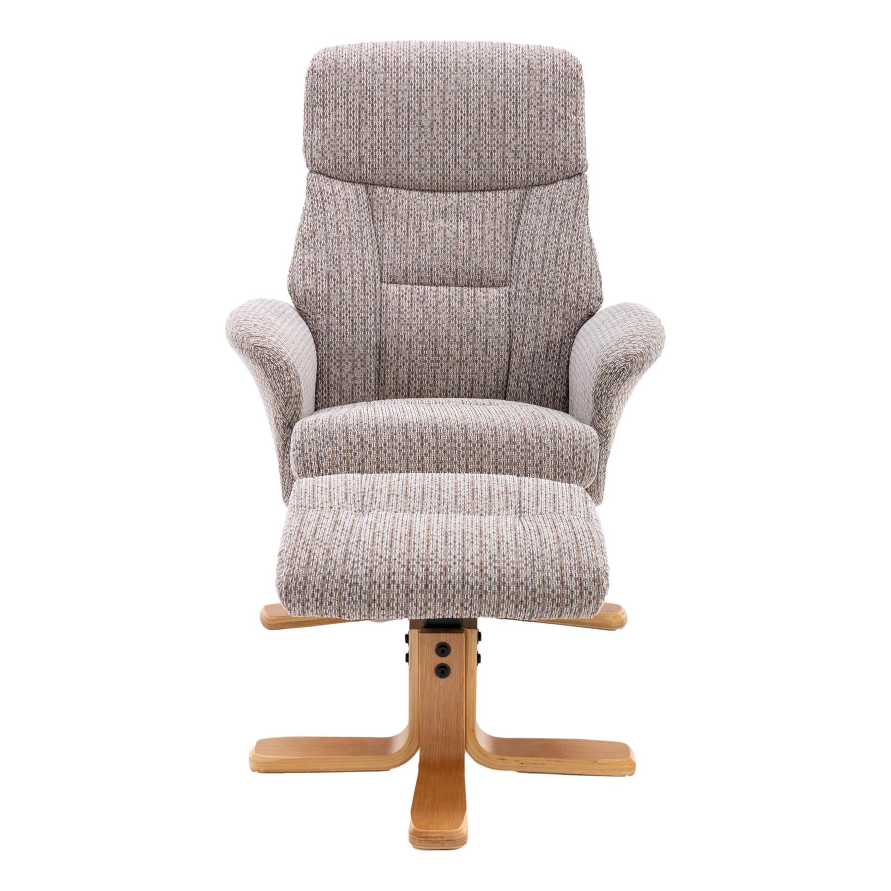 The Giza - Fabric Swivel Recliner Chair & Matching Footstool in Wheat - Refurbished