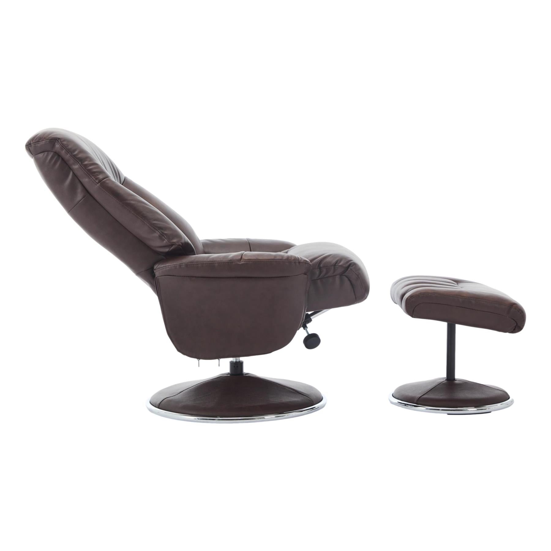 The Lyon - Genuine Leather Swivel Recliner Chair & Footstool in Brown - Refurbished
