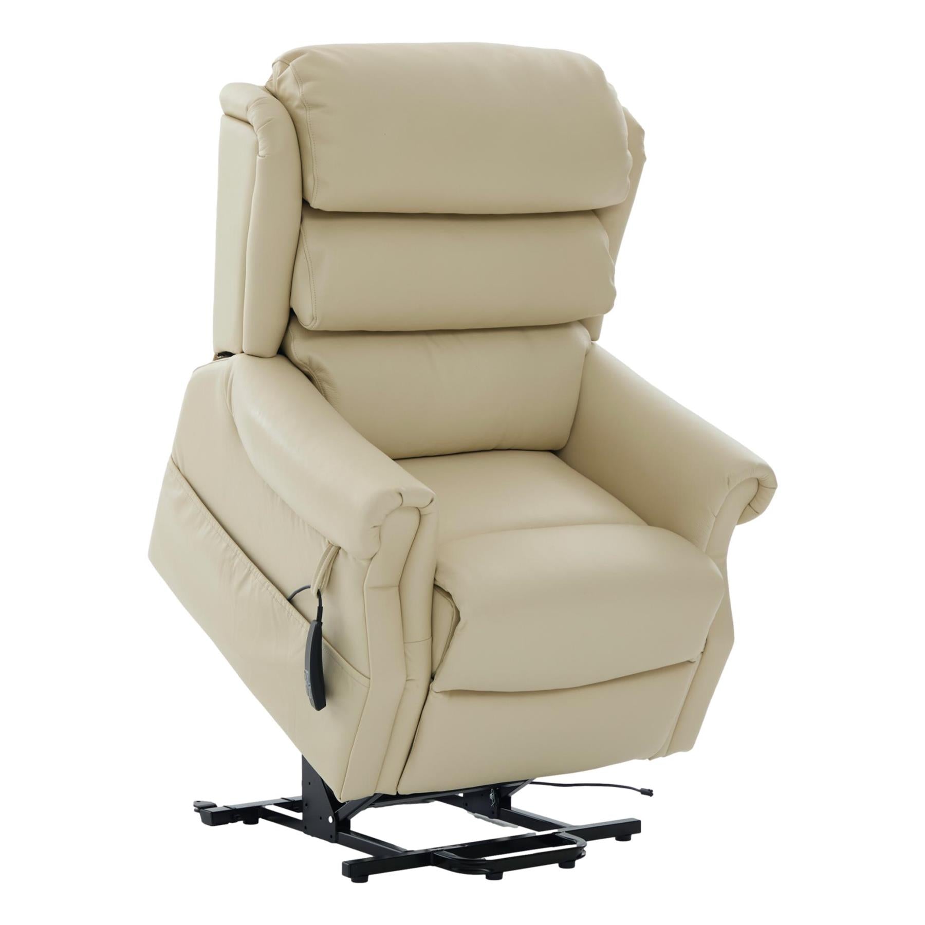 The Carlton Genuine Leather Riser Recliner in Cream - Dual Motor Mobility Chair