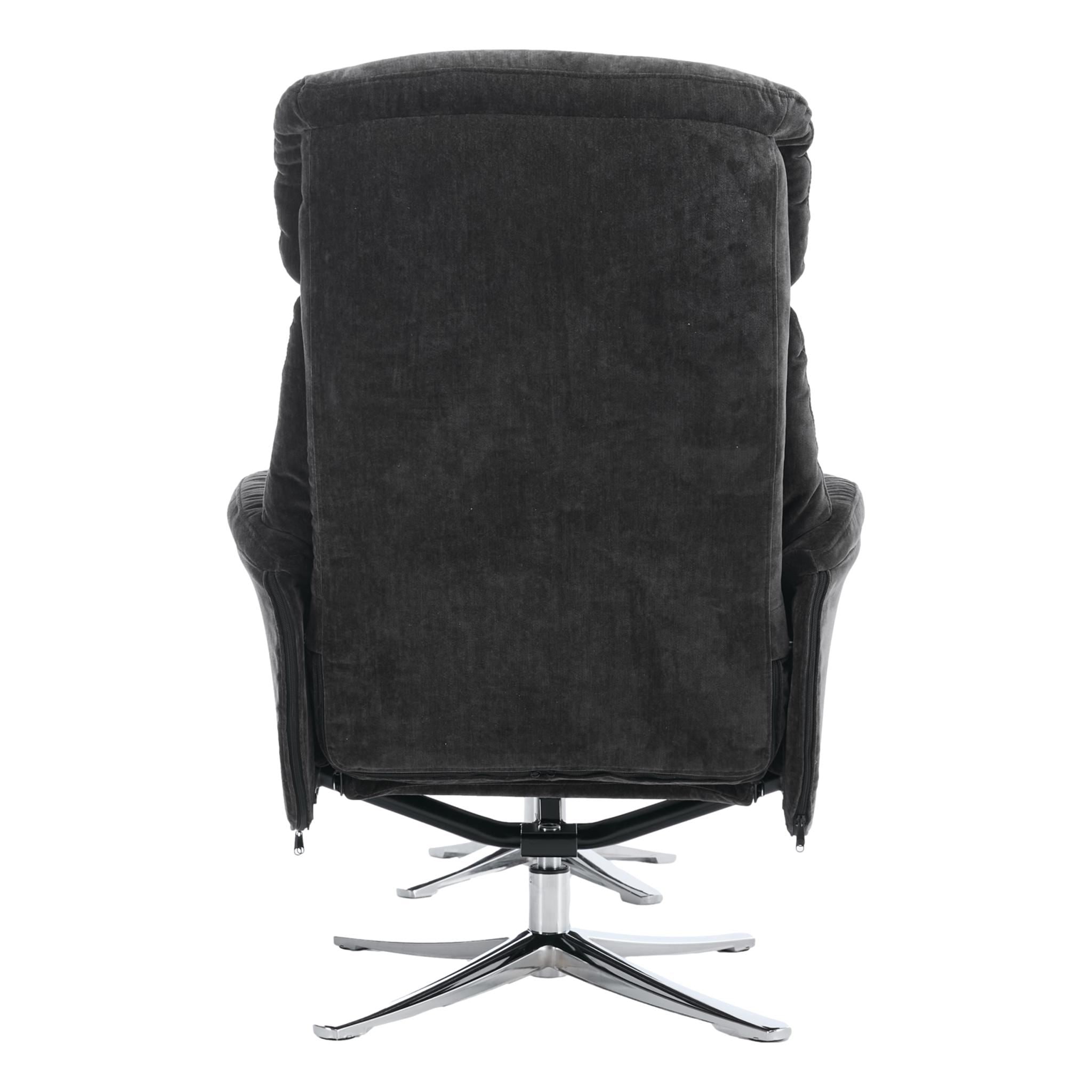 The Lucia Swivel Recliner Chair & Footstool in Black Fabric