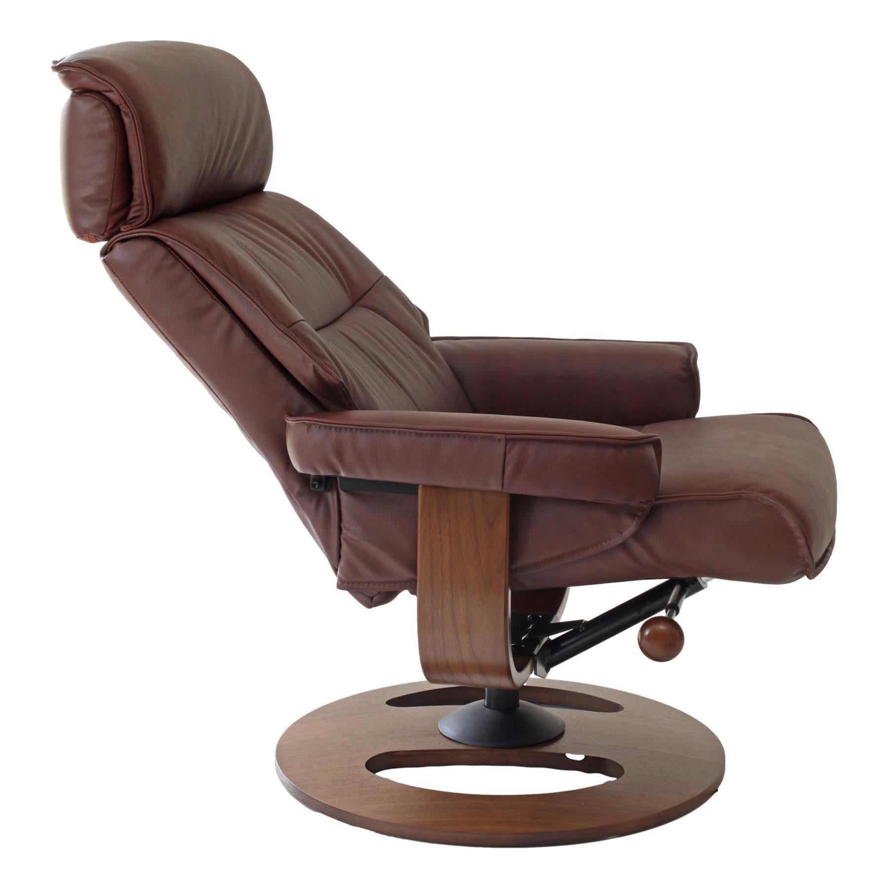 The Newton Swivel Recliner Chair & Matching Footstool – Chestnut Leather - Refurbished